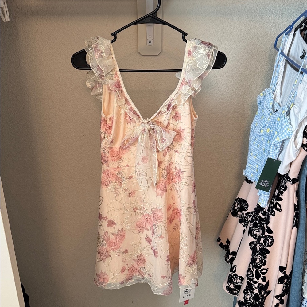 Cider Pink and Cream Floral Ruffle Mini Dress